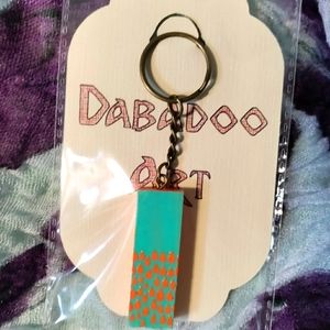 Handmade Turquoise and Orange Raindrop Keychain